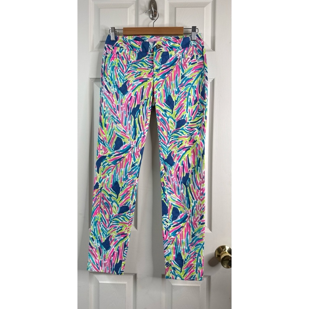 Lilly Pulitzer Kelly Skinny Ankle Pants in Indigo Palm Reader Size 0 - Picture 2 of 6